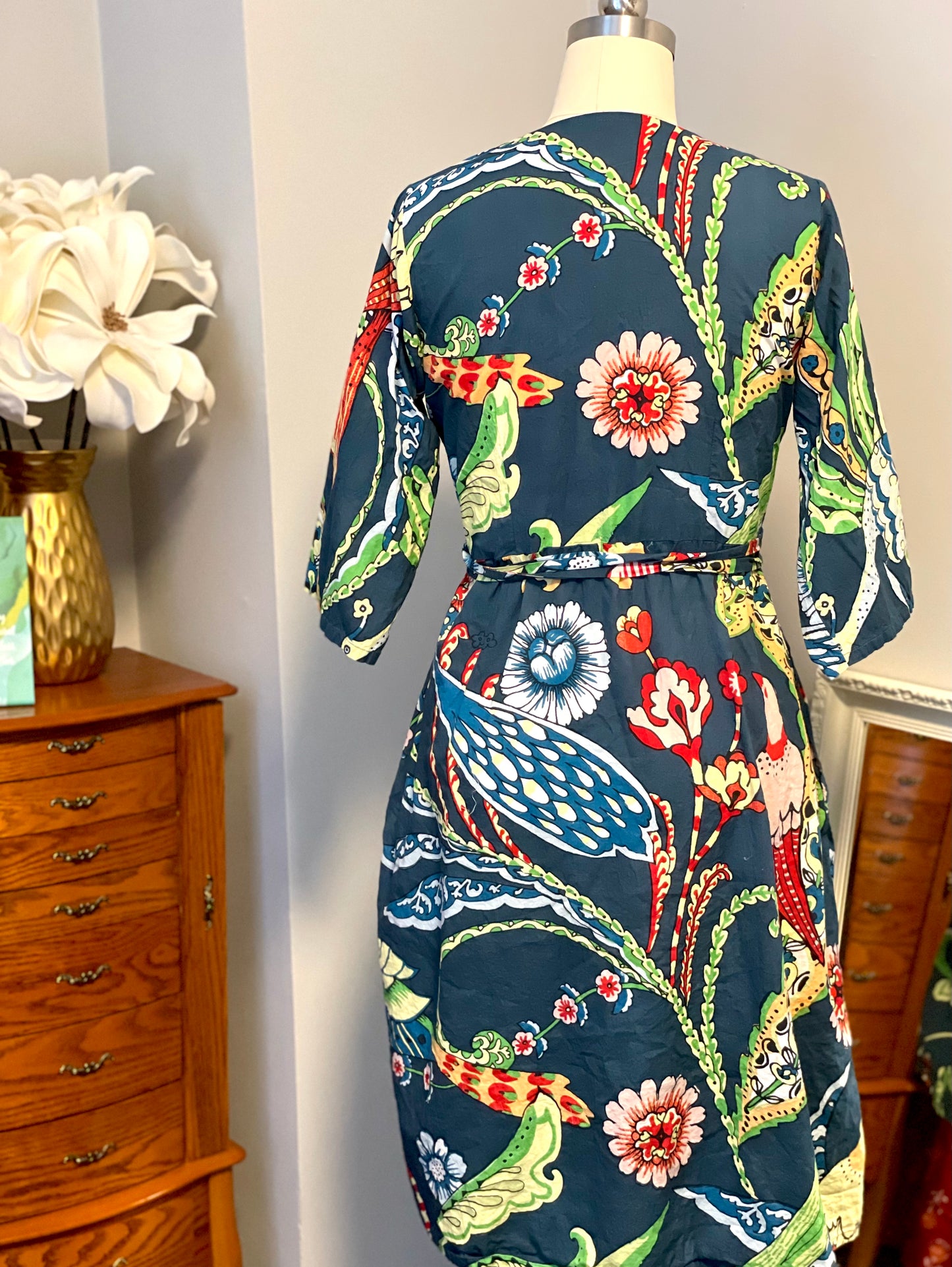 Robin Wrap Dress in Bird Motif