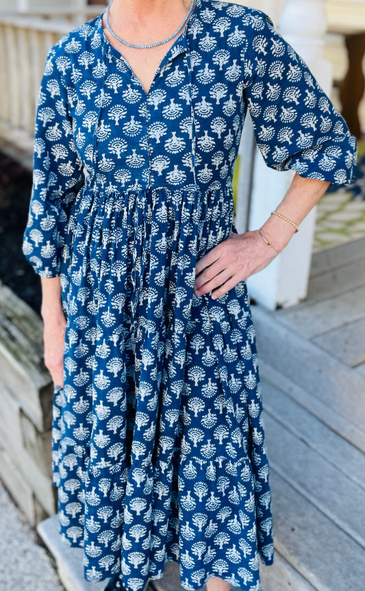 Fitz Tiered Dress, Indigo Patterns