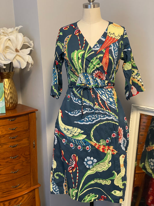 Robin Wrap Dress in Bird Motif