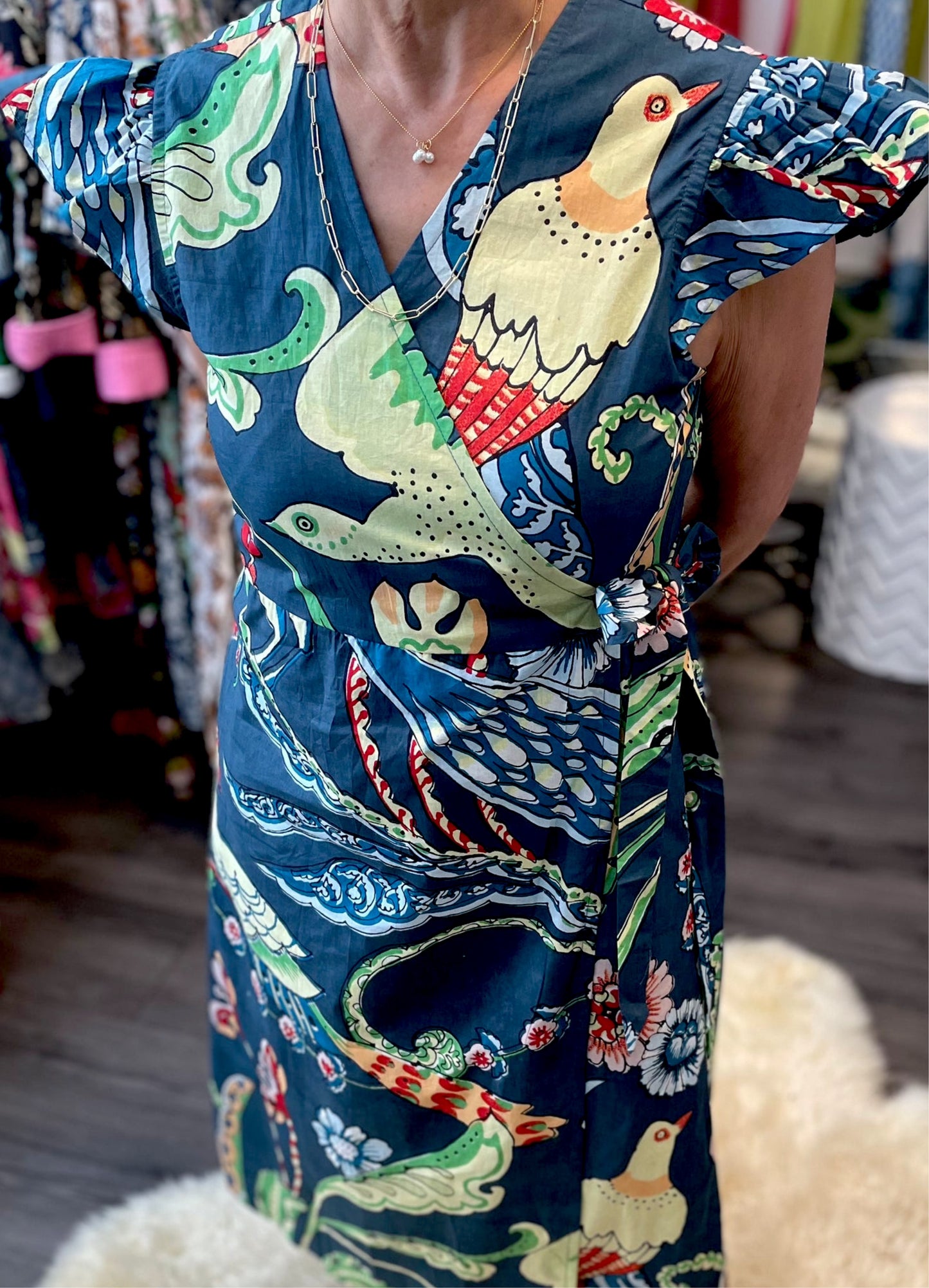 Robin Wrap Dress in Bird Motif