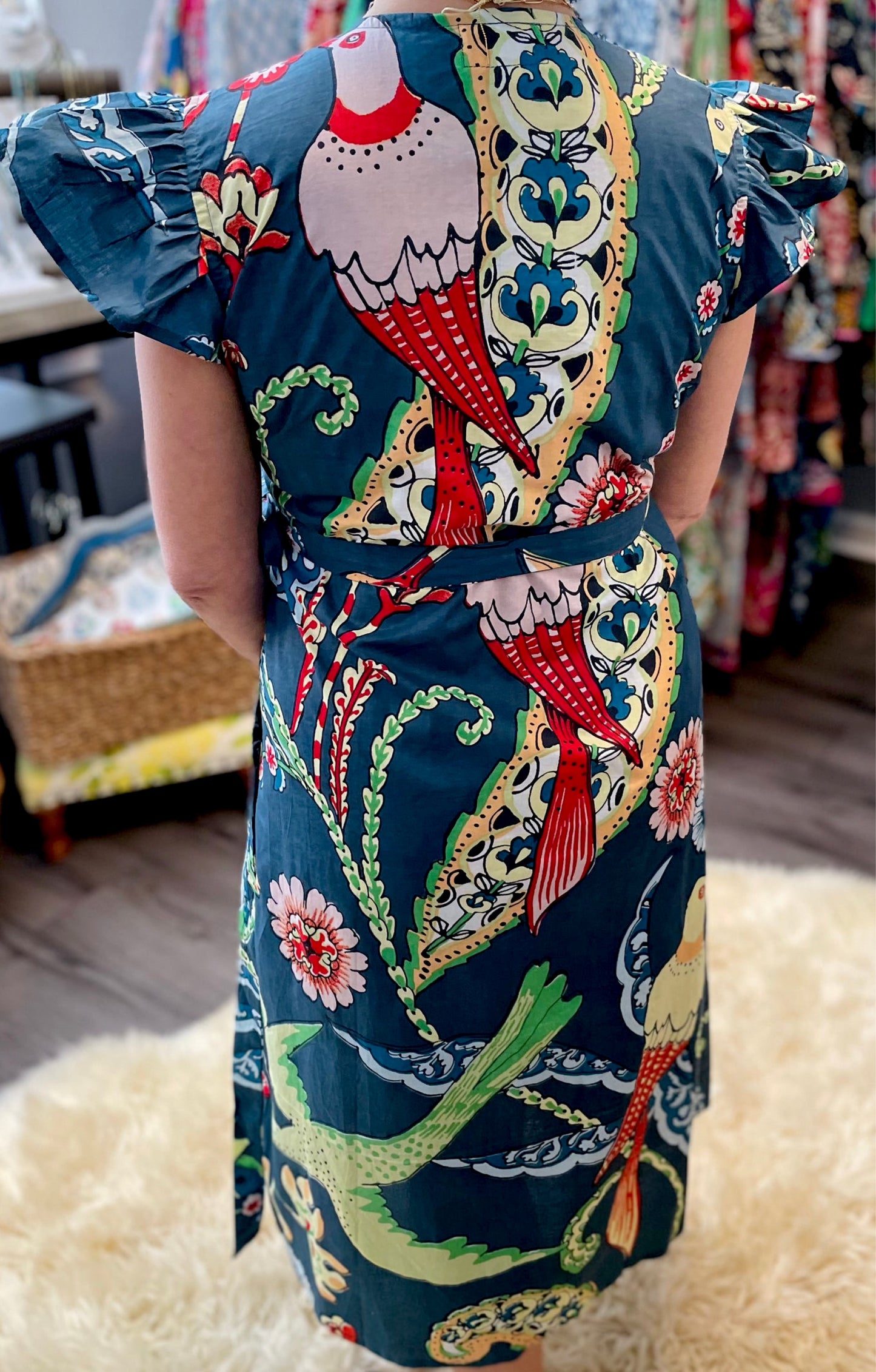 Robin Wrap Dress in Bird Motif