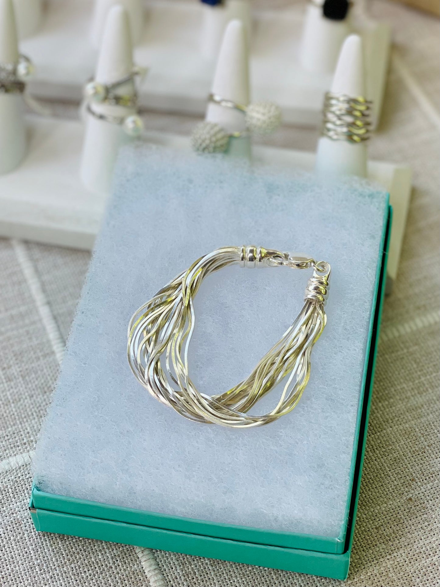 Sterling Silver Mega Multiple Strand Shiny Snake Bracelet