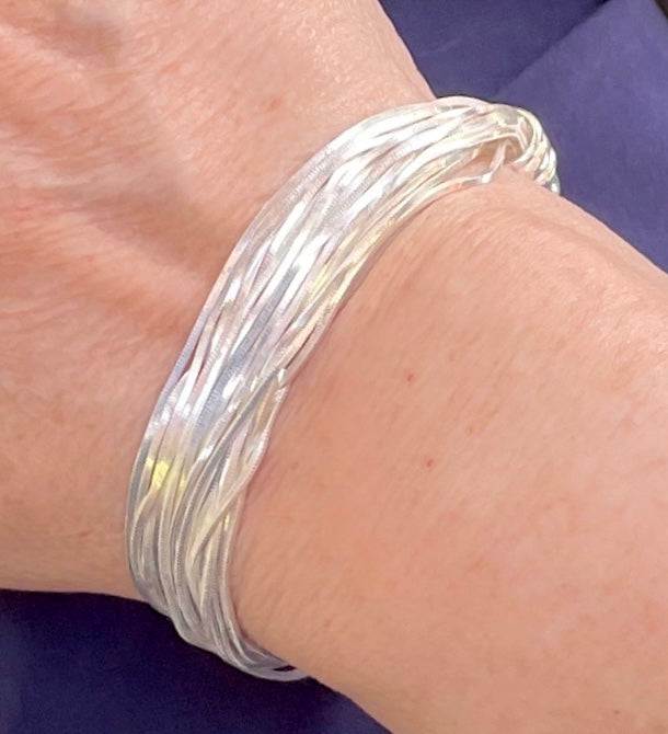 Sterling Silver Mega Multiple Strand Shiny Snake Bracelet