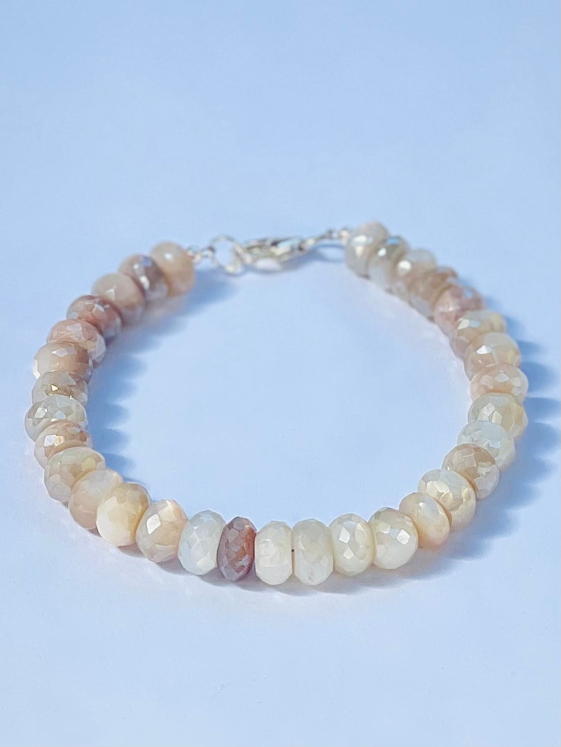 Warm Tone Mystic Moonstone Gemstone Beaded Bracelet with Sterling Silver Clasp