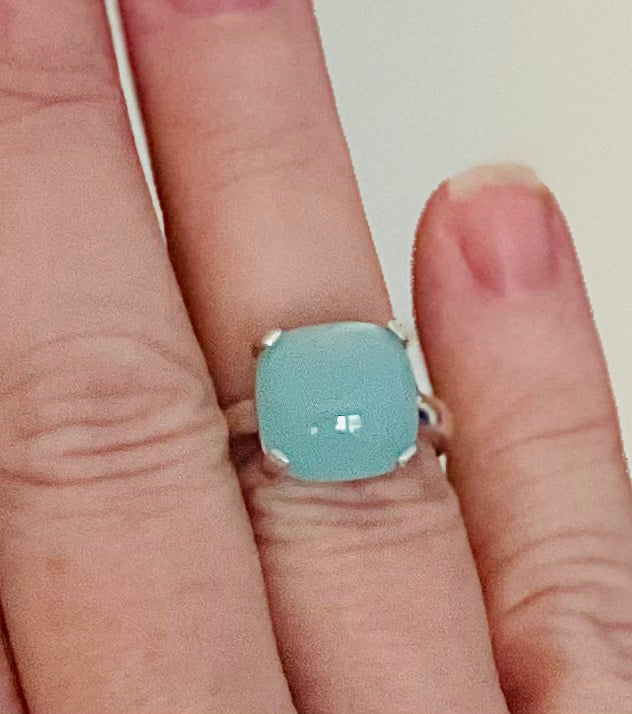 Aqua Chalcedony Sterling Silver Ring