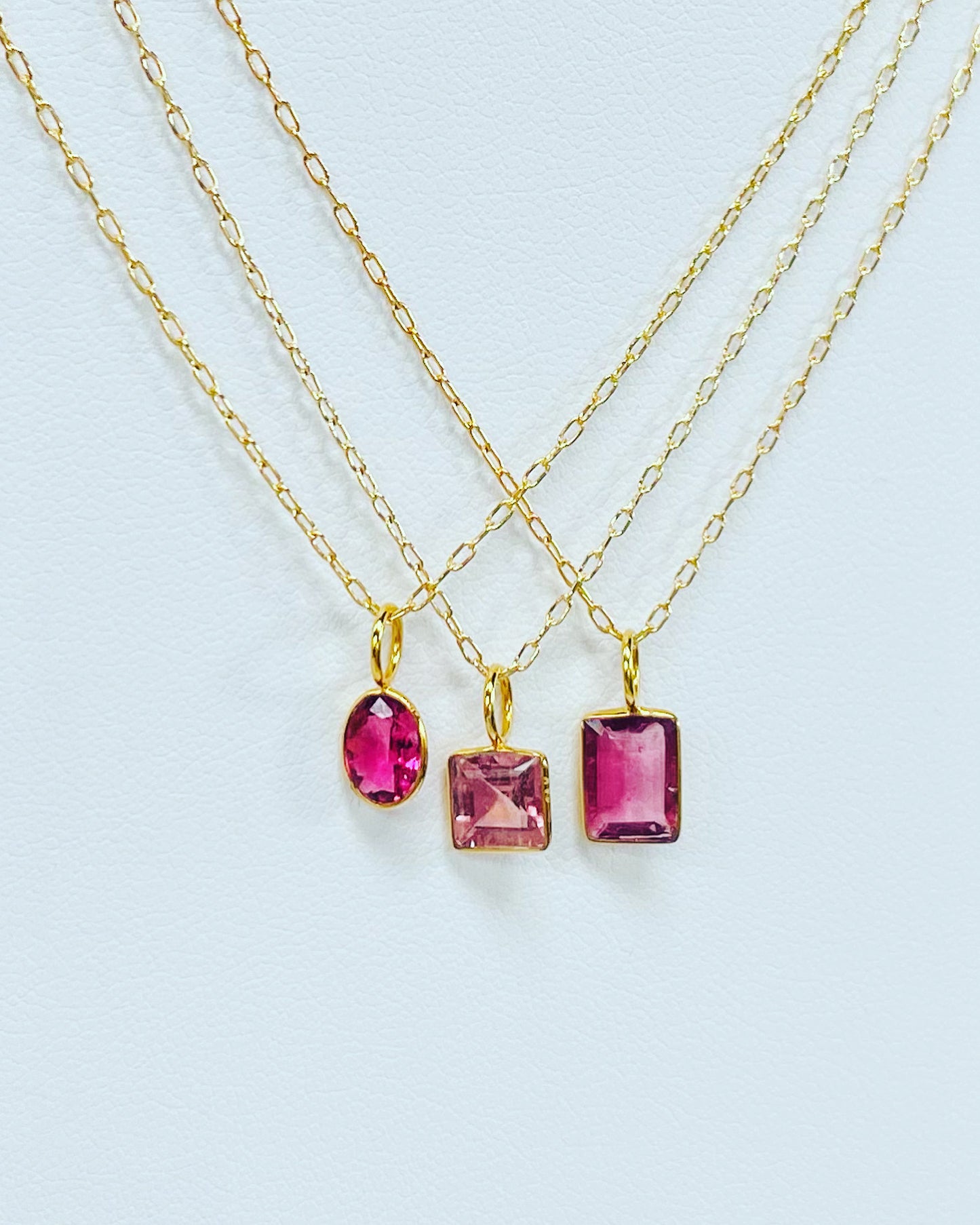 Tourmaline Solid 14K Wrapped Bezel Pendant on Gold Filled Delicate Paperclip 16 inch Chain