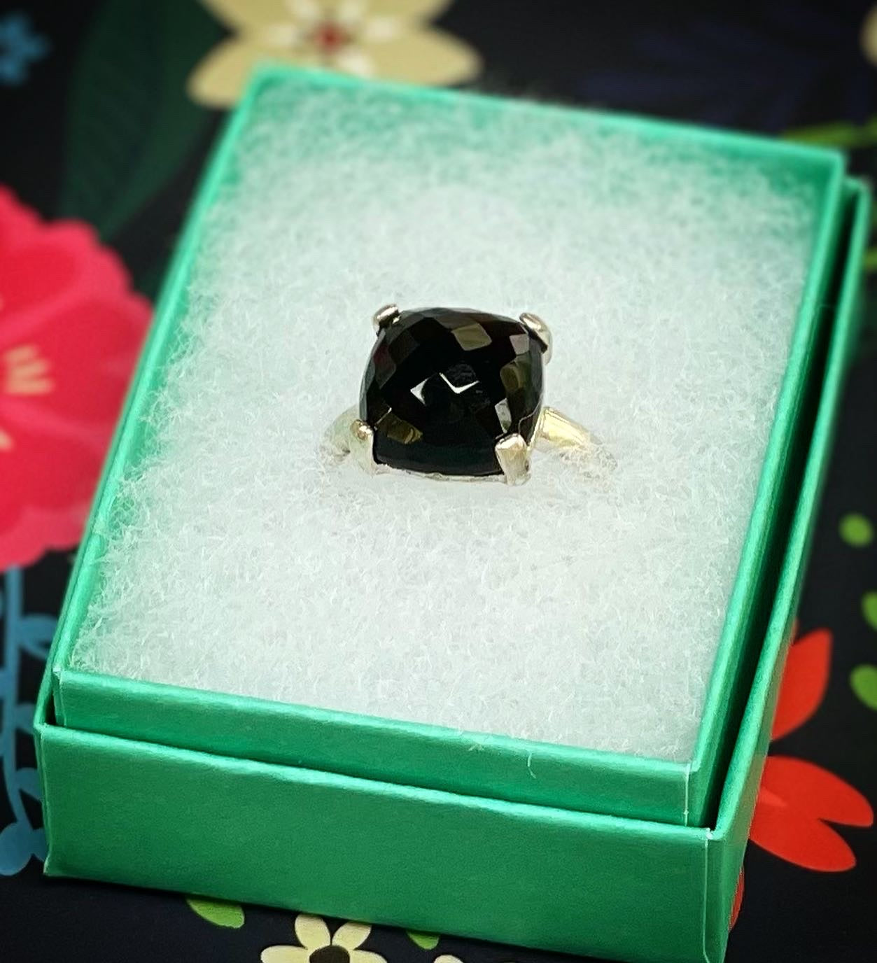 Sterling Silver Cushion Ring Black Onyx