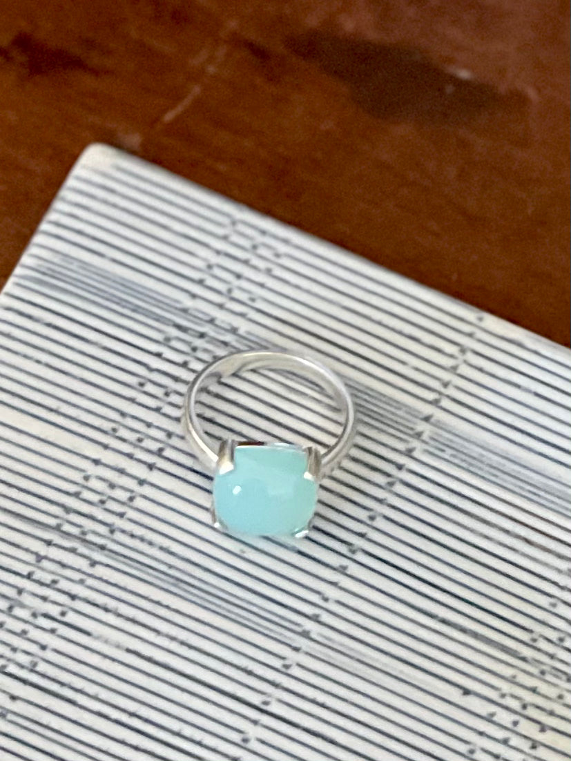 Aqua Chalcedony Sterling Silver Ring