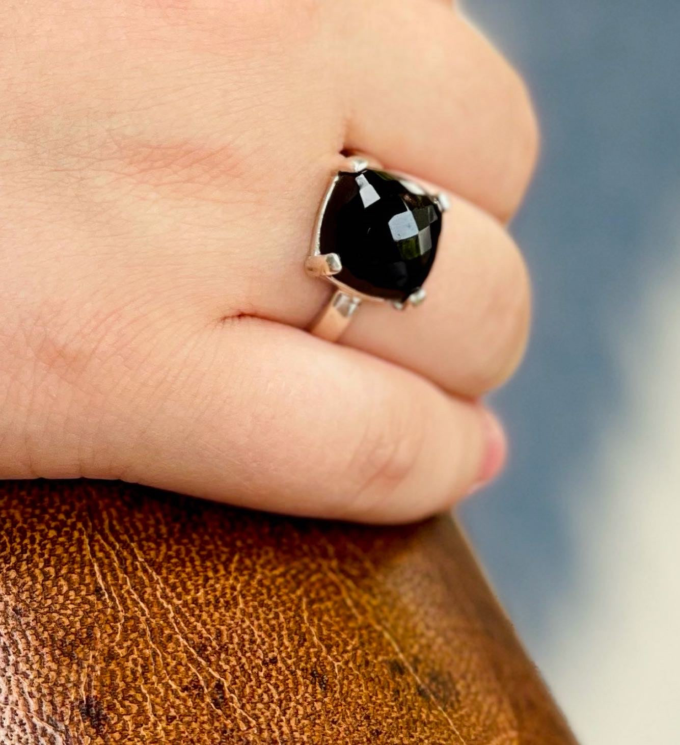 Sterling Silver Cushion Ring Black Onyx