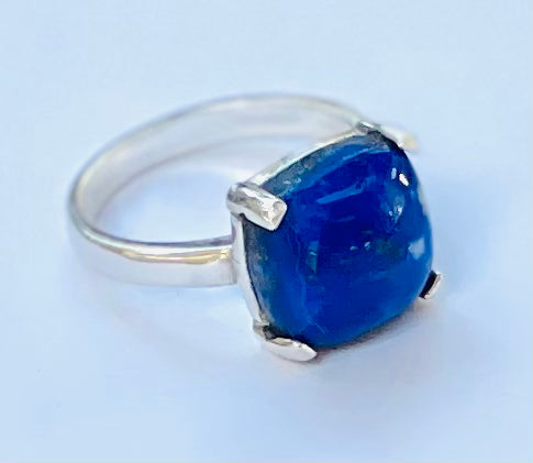 Lapis Lazuli Gemstone Cushion Sterling Silver Ring