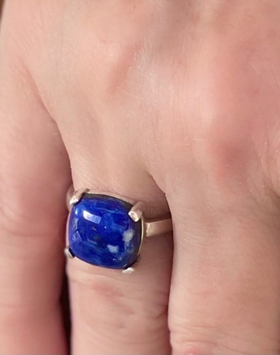 Lapis Lazuli Gemstone Cushion Sterling Silver Ring