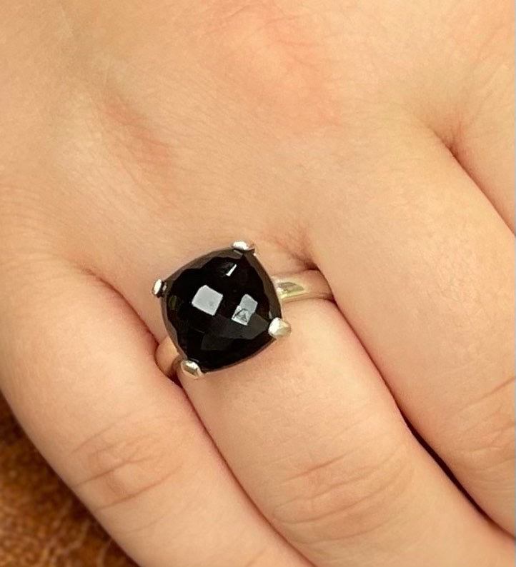 Sterling Silver Cushion Ring Black Onyx