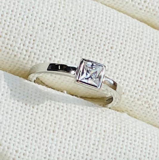 Sterling Cutie Simple CZ Square Bezel Ring