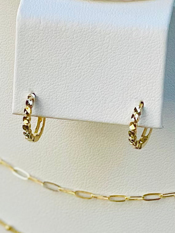 Sparkling SOLID 14K Gold Hugger Hoop Earrings