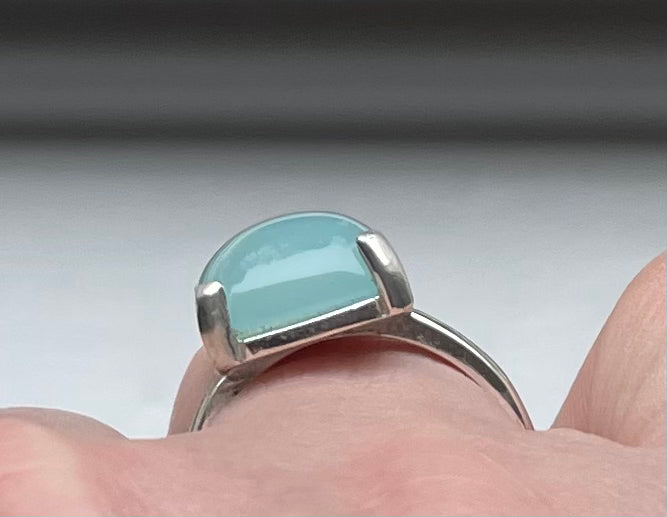 Aqua Chalcedony Sterling Silver Ring