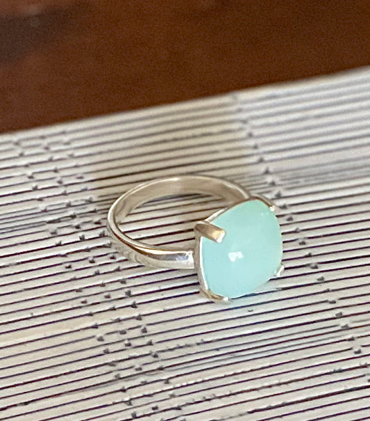 Aqua Chalcedony Sterling Silver Ring