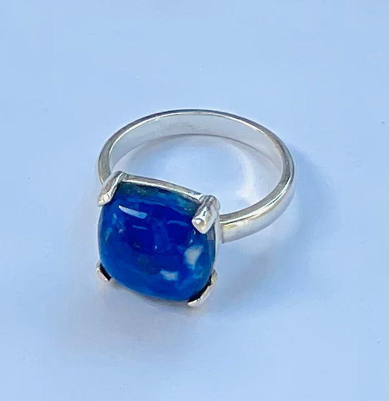 Lapis Lazuli Gemstone Cushion Sterling Silver Ring