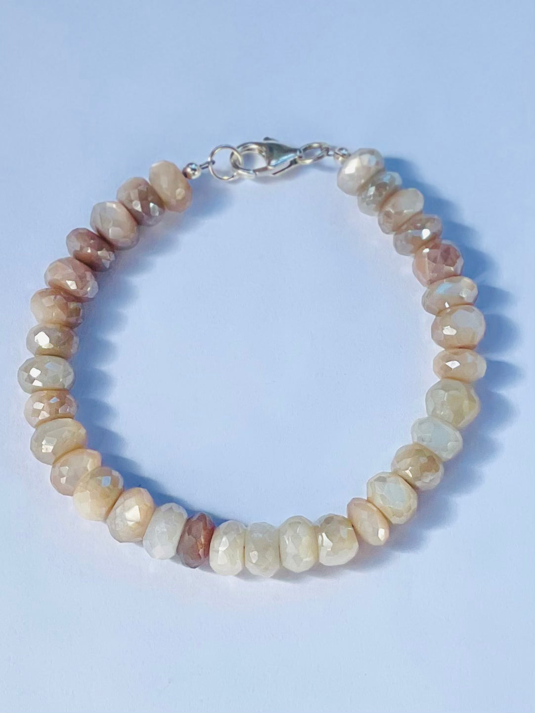 Warm Tone Mystic Moonstone Gemstone Beaded Bracelet with Sterling Silver Clasp